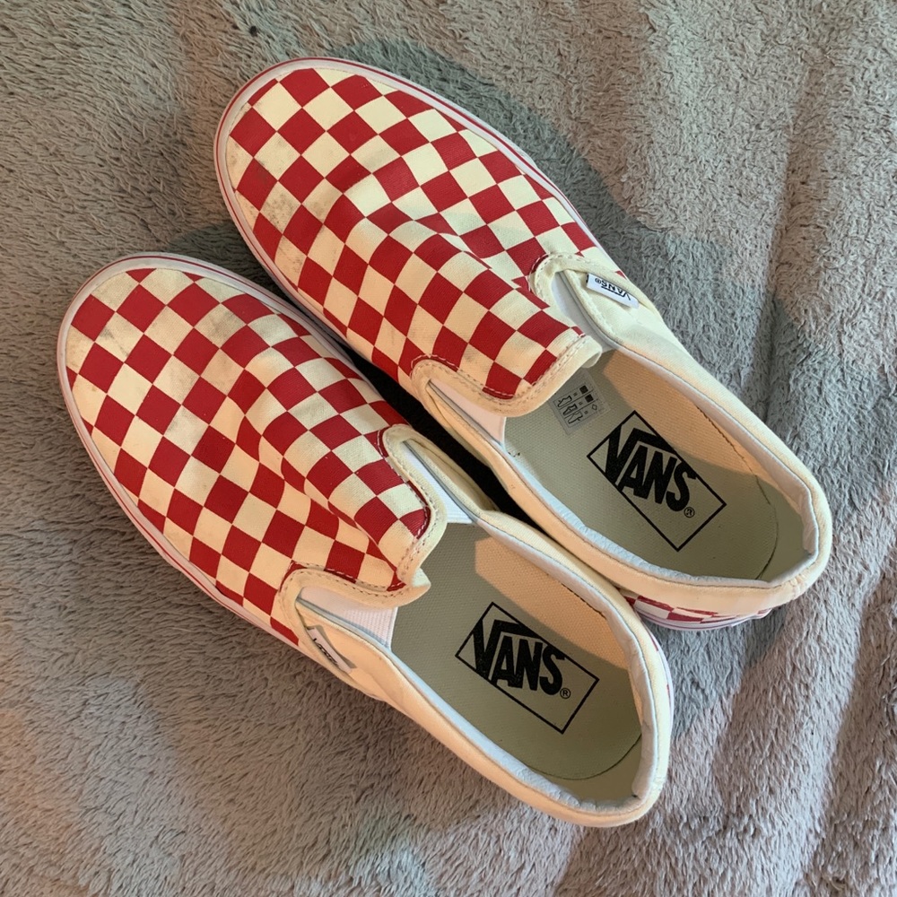 Red checkered canvas Vans